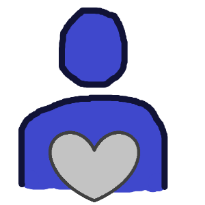 The head and torso of an abstract blue person with a large grey heart in front along the bottom of the image.